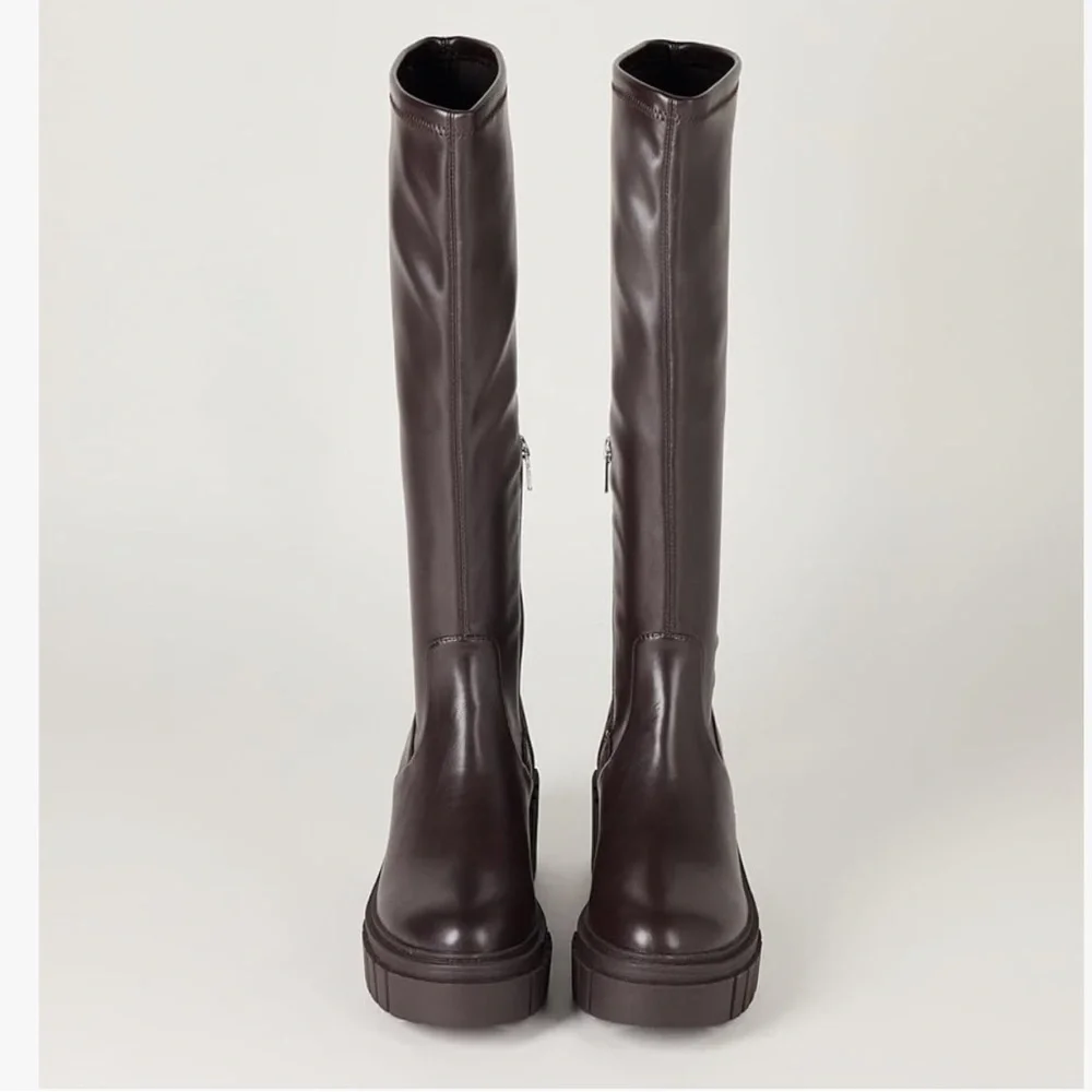 THE DROP KENNEDY Y2K Lug Sole Platform Boots Brown Knee High 14” Calf Y2K NWT